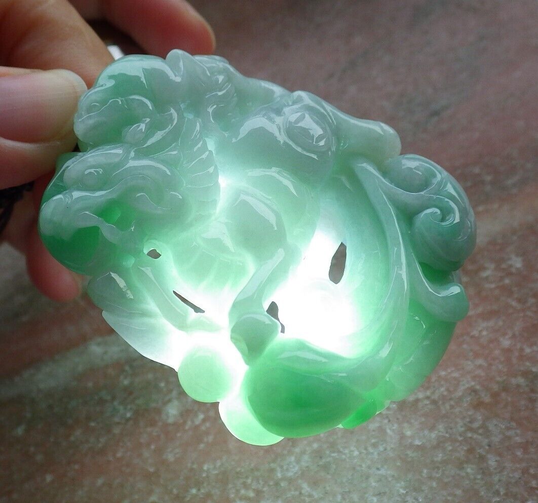 Certified Green Burma 100% Natural A Jade jadeite Pendant Dragon Kai Lun Frog Toad Necklace 574011 TN