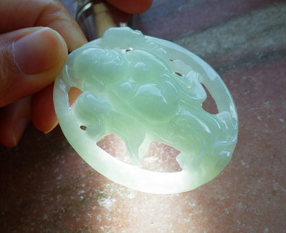 Certified Green 100% Natural A Jade jadeite pendant Happy Buddha God Ruyi Necklace 开心佛 523949  TN