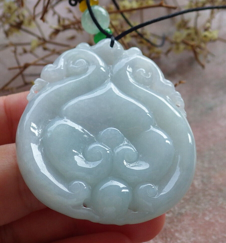 Certified Green Burma 100% Natural A Jade jadeite Pendant Dragon Ruyi Necklace 生意兴隆 633508  TN