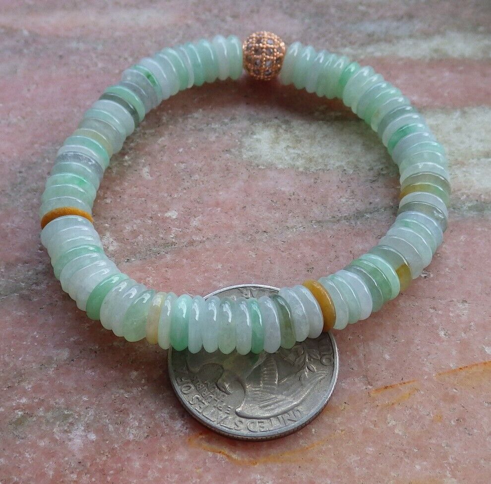 Certified Green Yellow Burma 100% Natural A JADE Jadeite Bead Beads Bangle Circle Bracelet 529470  TN