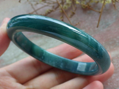 Certified Icy Blue Water Green Burma 100% Natural A JADE Jadeite Bangle Bracelet 55 mm 手镯 633526  TN