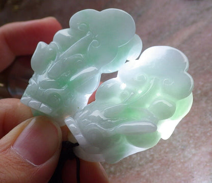 Pair Certified Green Burma 100% Natural A Jade jadeite Pendant Dragon Pi Xiu Money Coin Ruyi Necklace 风水貔貅 574573 TN