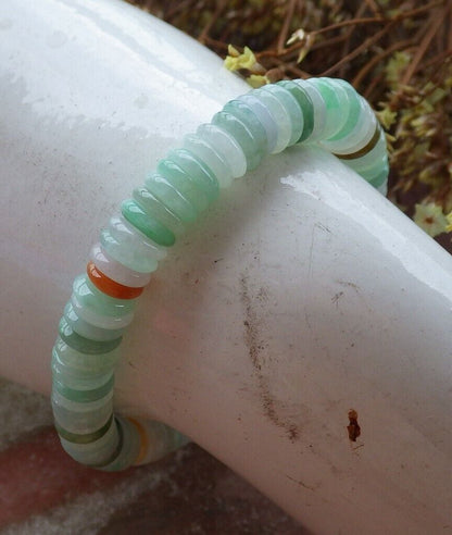 Certified Yellow Green Pale Lavender 100% Natural A JADE Jadeite Bead Beads Bangle Circle Bead Beads Bangle Bracelet 平安扣手链 524993  TN