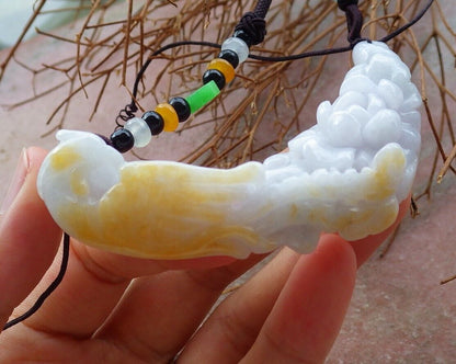 Certified Yellow Pale Lavender 100% Natural A Jade jadeite Pendant Phoenix Ruyi Coin Flower Necklace 凤凰 525985  TN