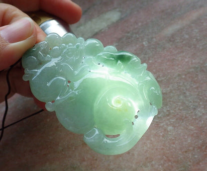 Certified Green Burma 100% Natural A Jade jadeite Pendant Frog Toad Coin Ruyi Necklace 招财蟾 574748 TN