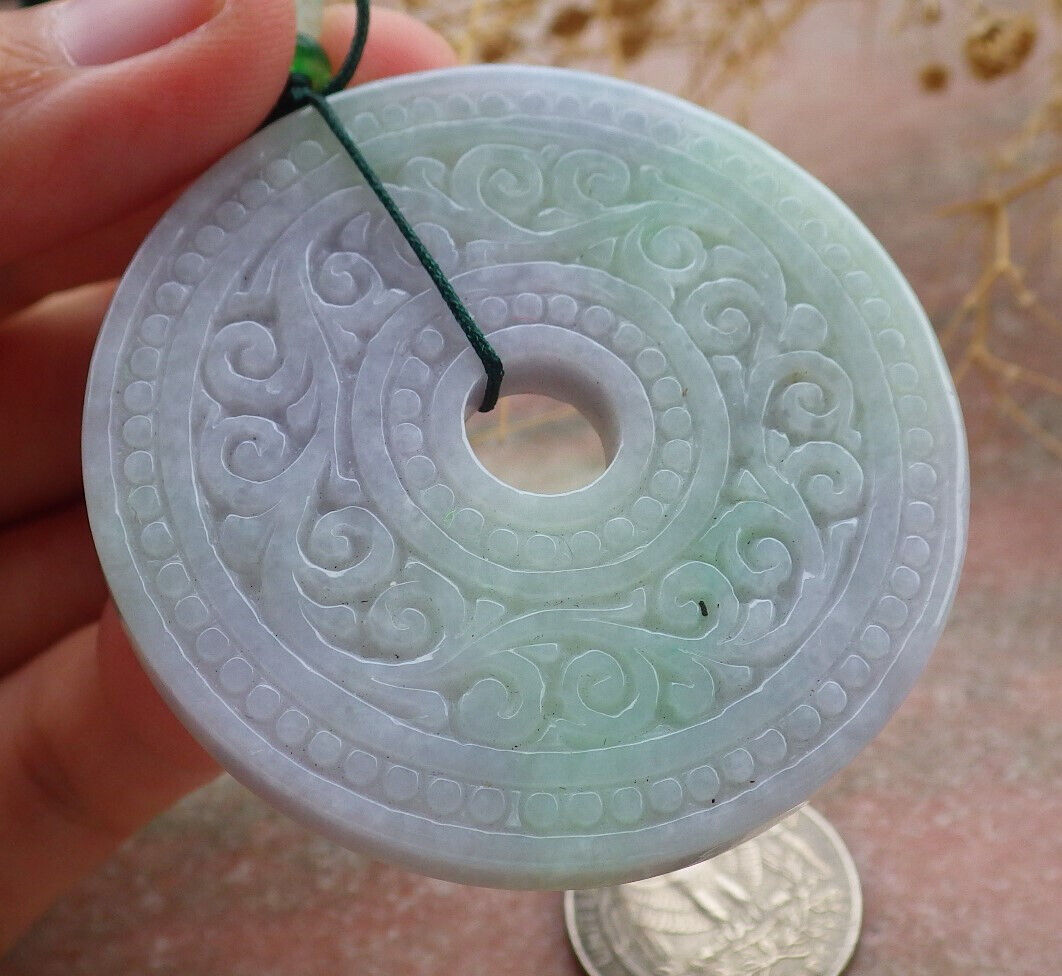 Certified Lavender Green Burma 100% Natural A Jade jadeite Pendant Ruyi Circle Necklace 平安扣 636858  TN