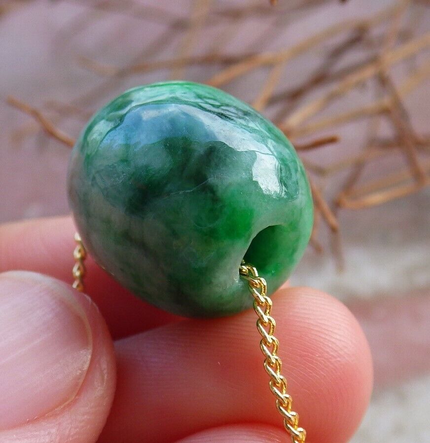 Certified Green 100% Natural A Jade Circle Bead Donut Necklace 路路通 529111  TN