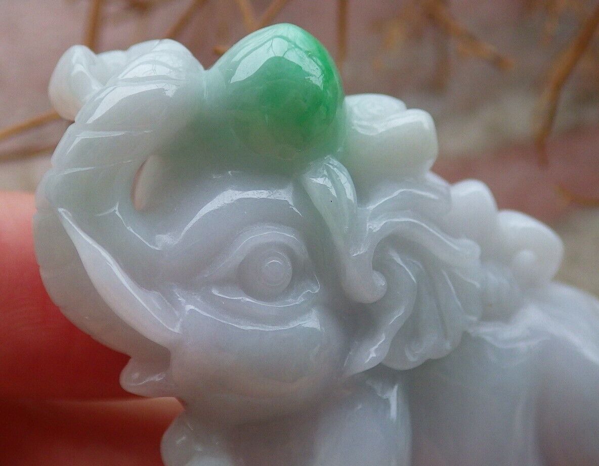 Certified Green 100% Natural A Jade jadeite Display Elephant Monkey Peach 封侯拜相 519574  TN ** Include woodstand **