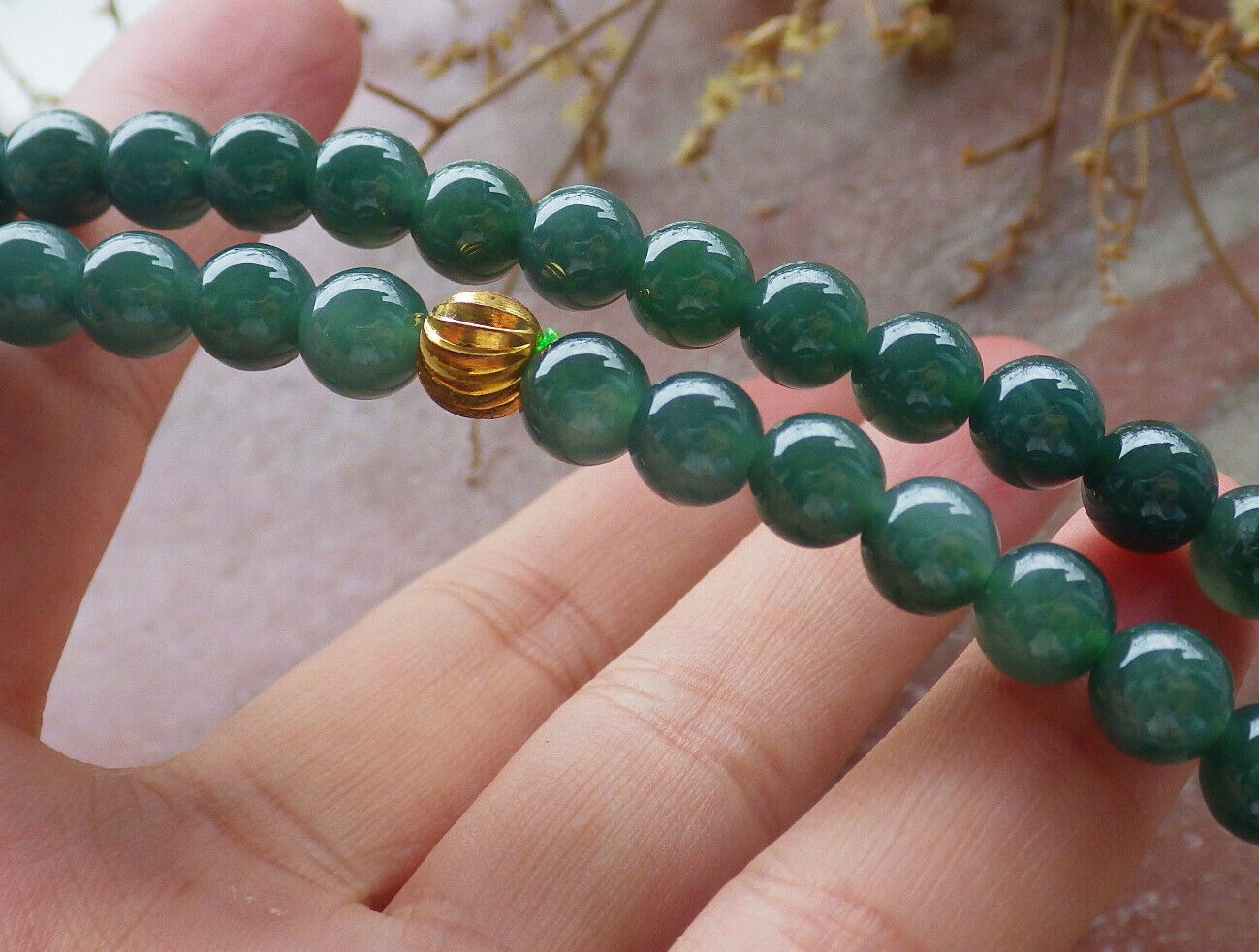 Certified Icy Green Burma 100% Natural A JADE Jadeite Bead Beads Necklace 27 inches 项链 617408  TN