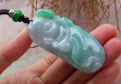 Certified Green 100% Natural A Jade jadeite pendant Happy Buddha God Necklace 开心佛 521299  TN