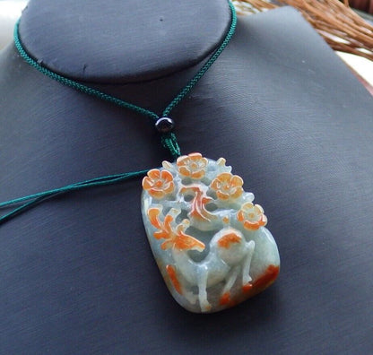 Certified Red Green 100% Natural A Jade jadeite Pendant Deer Flower Necklace 梅花鹿 526381  TN