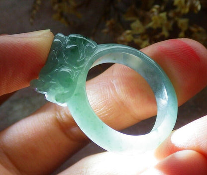 Certified Icy Green 100% Natural A JADE Jadeite Dragon Pi Xiu RING USA. 8.75 戒指 523800  TN