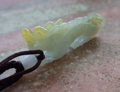 Certified Yellow 100% Natural A Jade jadeite pendant Dragon Necklace 生意兴隆 526193  TN