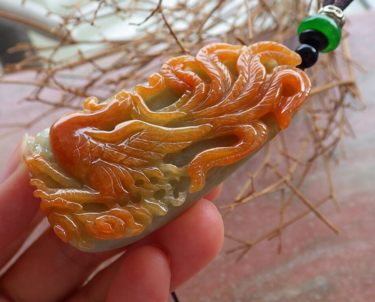 Certified Red Green Burma 100% Natural A Jade jadeite Pendant Phoenix Necklace 凤凰 525513  TN