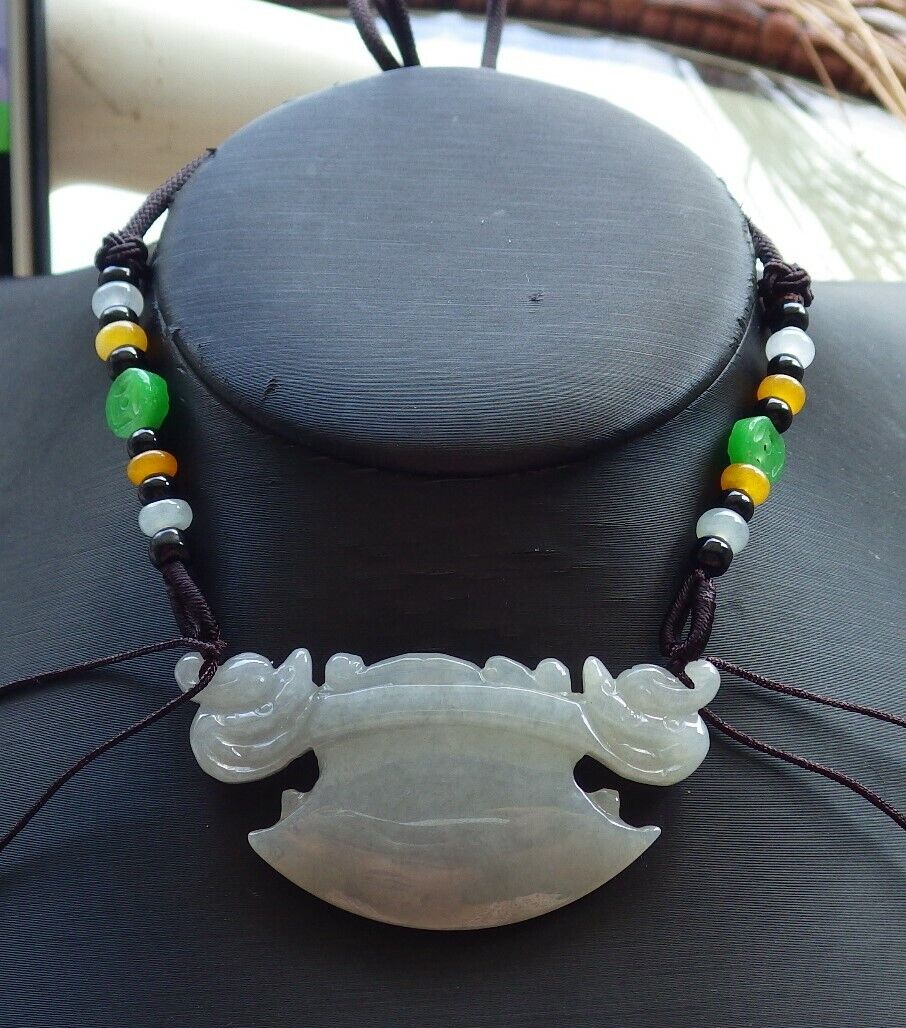 Certified Pale Lavender Green 100% Natural A Jade jadeite Pendant Dragon Axe Necklace 龙斧头 529917