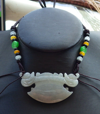 Certified Pale Lavender Green 100% Natural A Jade jadeite Pendant Dragon Axe Necklace 龙斧头 529917
