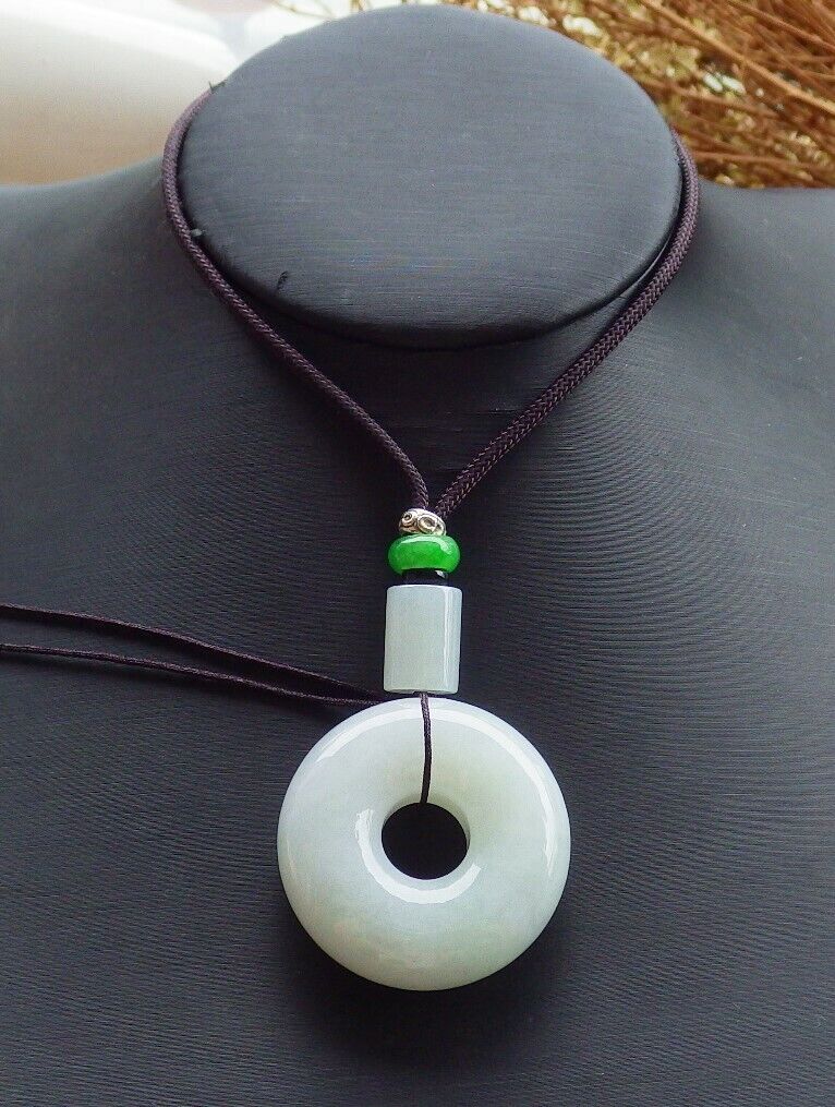 Certified Icy Green Light Lavender 100% Natural A Jade jadeite Pendant Circle Donut Necklace 平安扣 524911  TN