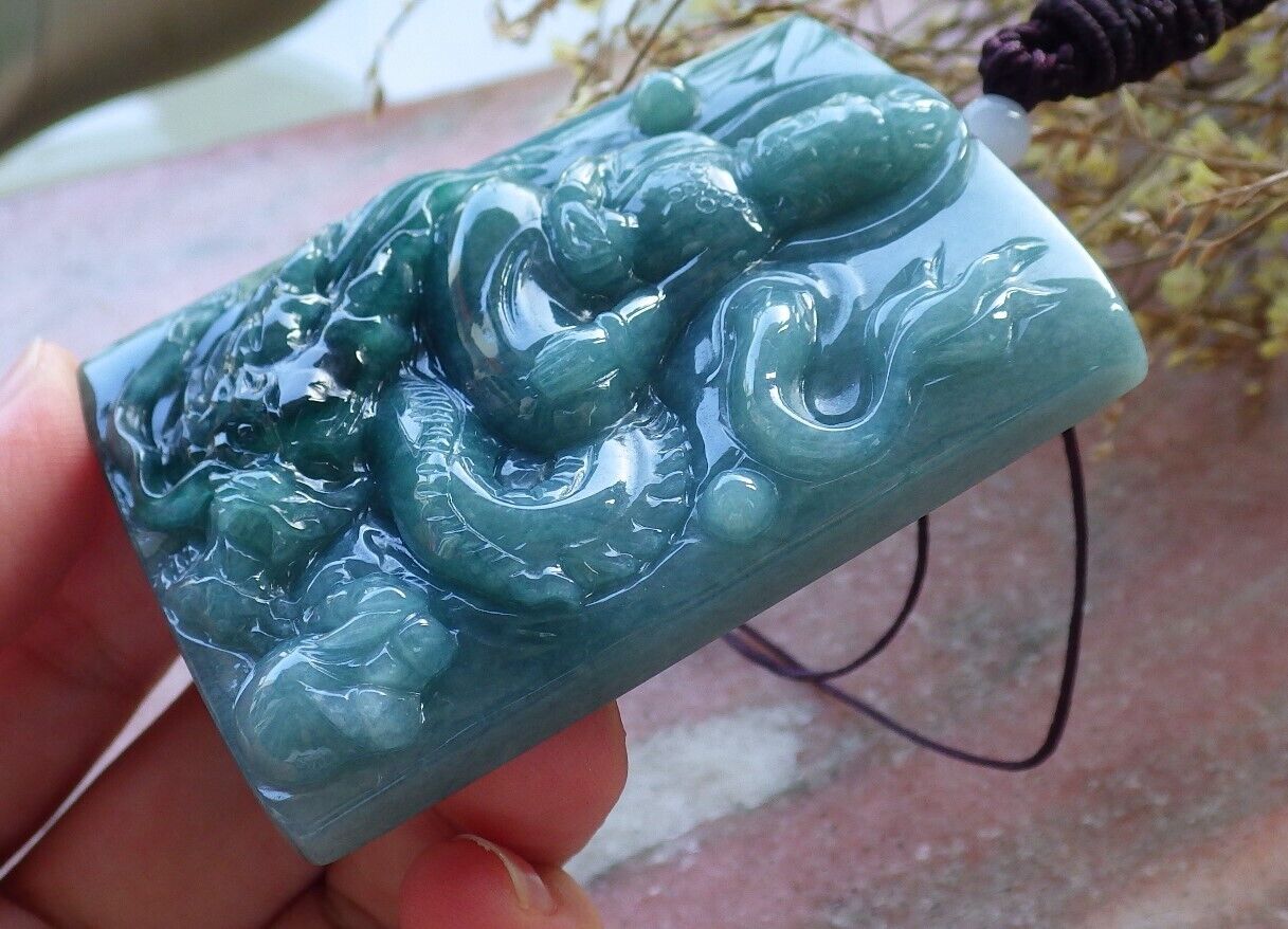 Certified Icy Green Burma 100% Natural A Jade jadeite Pendant Guanyin Kwan Yin Dragon Necklace 观音 574877 TN