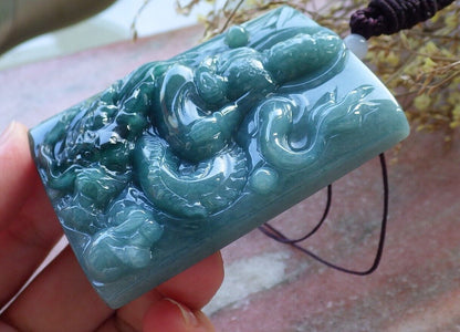 Certified Icy Green Burma 100% Natural A Jade jadeite Pendant Guanyin Kwan Yin Dragon Necklace 观音 574877 TN