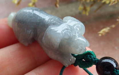 Certified Green Black 100% Natural A Jade jadeite Pendant Zodiac Dog Necklace 发财狗 524241  TN