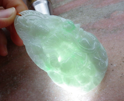 Certified Green 100% Natural A Jade jadeite pendant Guanyin Kwan Yin Lotus Flower Necklace 观音 519948  TN