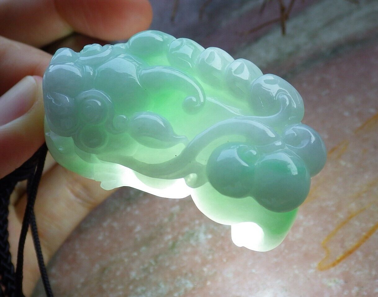 Certified Green 100% Natural A Jade jadeite Pendant Dragon Pi Xiu Money Coin Ruyi Necklace 风水貔貅 529216  TN