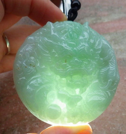 Certified Green 100% Natural A Jade jadeite Pendant Dragon Mouse Rat Bead Necklace 生意兴隆 519966  TN