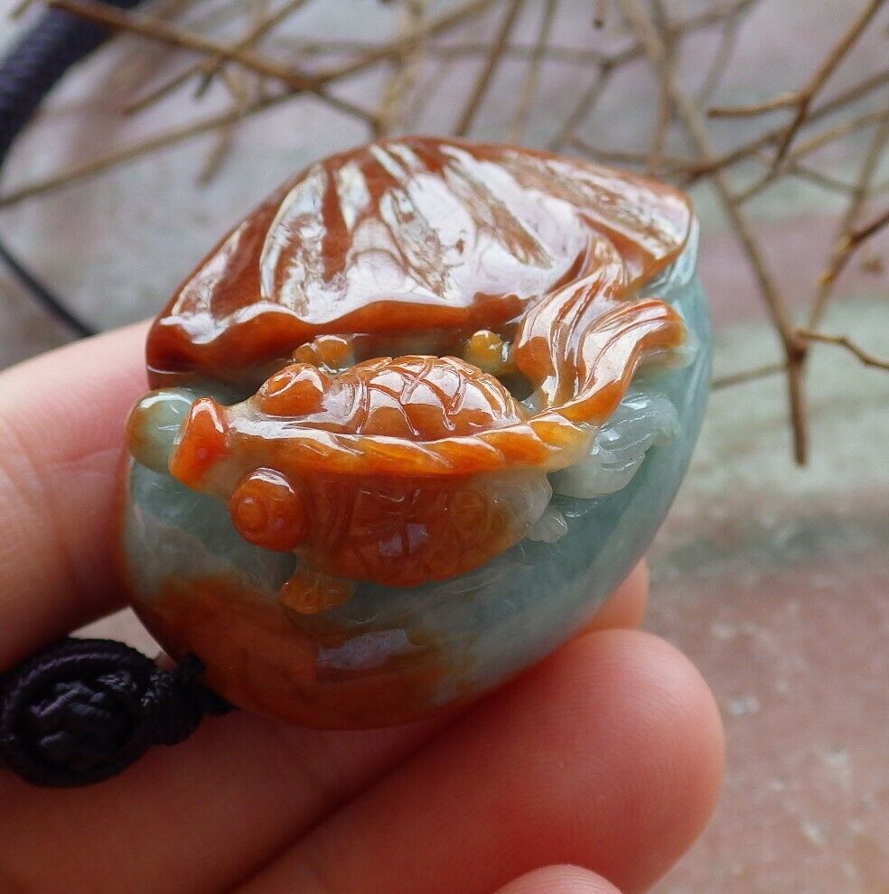 Certified Brown Red Green 100% Natural A Jade jadeite Pendant Gold Fish Sea Shell Necklace 金玉满堂 528832  TN
