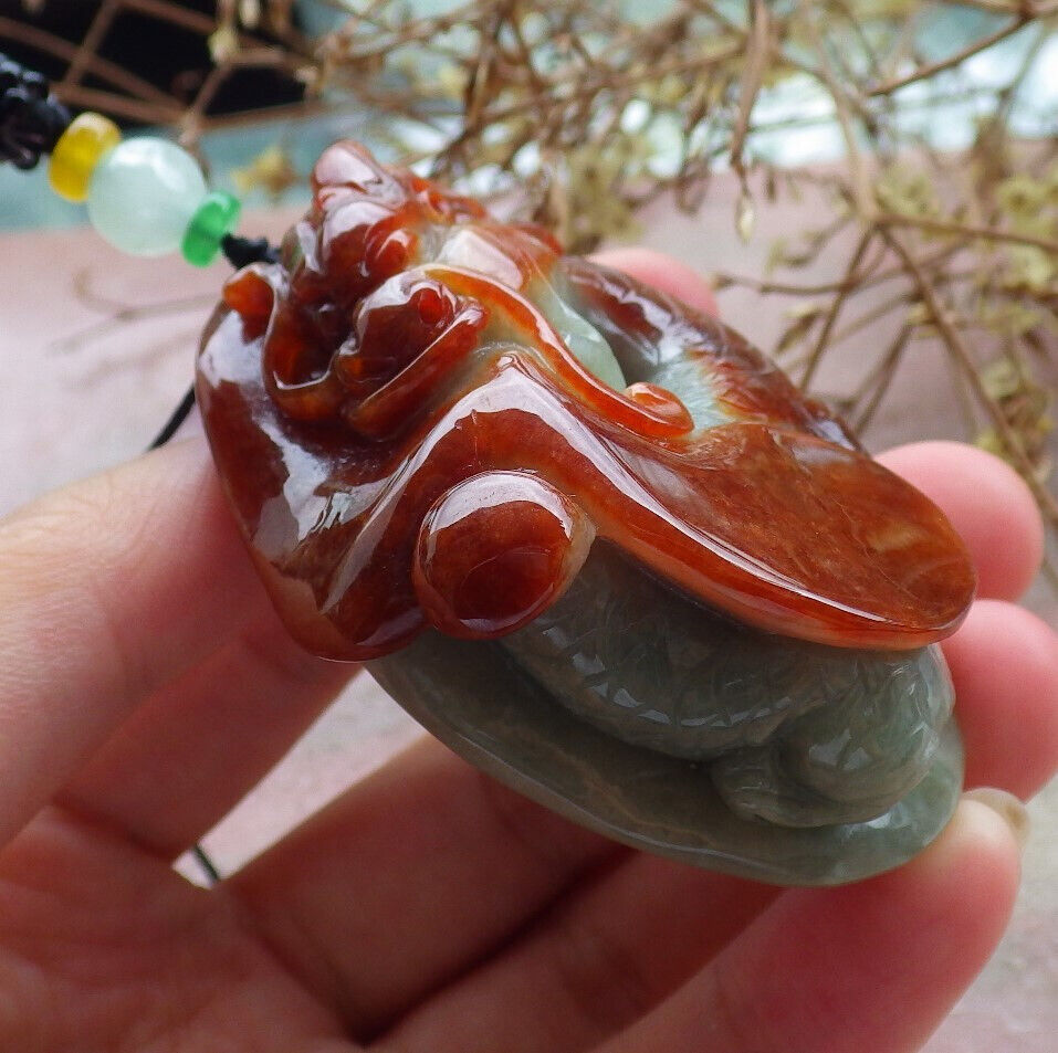 Certified Red Green Burma 100% Natural A Jade jadeite Pendant Dragon Ruyi Necklace 生意兴隆 632668  TN