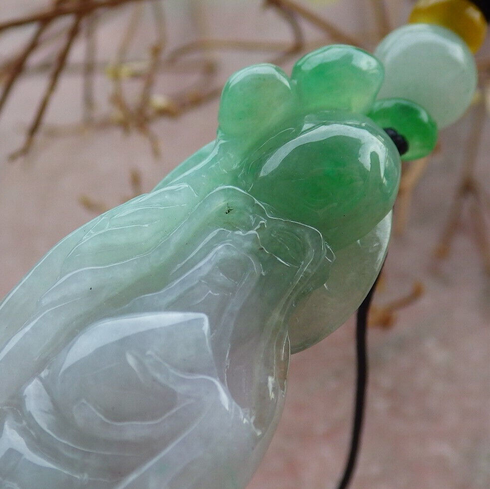Certified Green Burma 100% Natural A Jade jadeite Pendant Longevity God Peach Necklace 寿星公 635522  TN