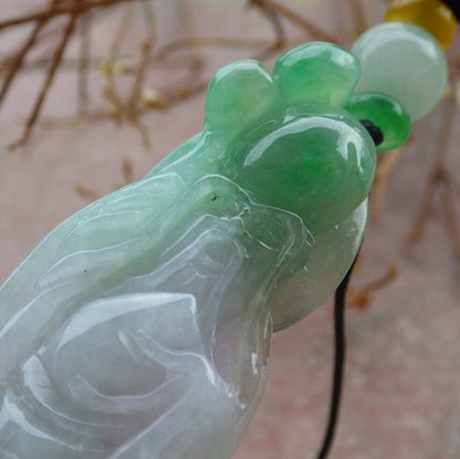 Certified Green Burma 100% Natural A Jade jadeite Pendant Longevity God Peach Necklace 寿星公 635522  TN