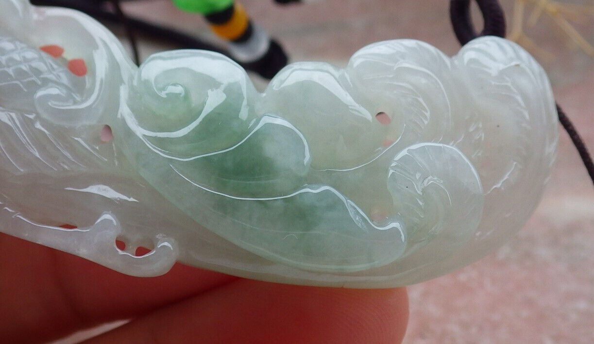 Certified Green Burma 100% Natural A Jade jadeite Pendant Phoenix Lotus Flower Coin Necklace 凤凰 636616  TN
