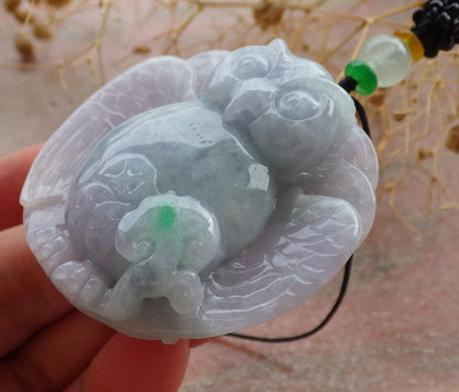 Certified Lavender Green Burma 100% Natural A Jade jadeite Pendant Owl Peach Necklace 猫头鹰 636180  TN