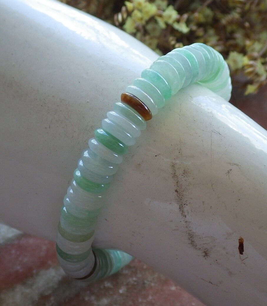 Certified Yellow Green Pale Lavender 100% Natural A JADE Jadeite Bead Beads Bangle Circle Bead Beads Bangle Bracelet 平安扣手链 524552 TN