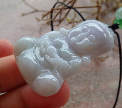Certified Green Lasvender Burma 100% Natural A Jade jadeite Pendant Sakyamuni Buddha God Necklace 释迦牟尼佛 635388  TN