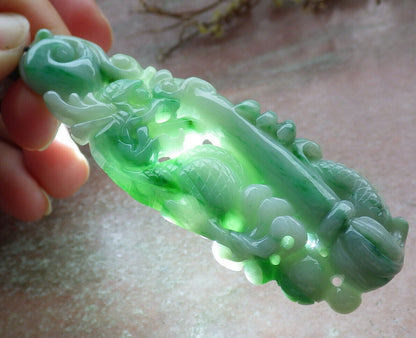 ertified Green Burma 100% Natural A Jade jadeite Pendant Dragon Pen Lotus Flower Necklace 生意兴隆 632975  TN