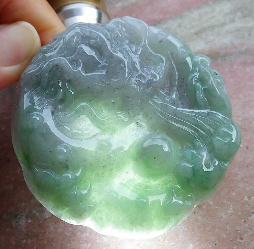 Certified Green Pale Lavender 100% Natural A Jade jadeite Pendant Dragon Bead Lotus Flower Ruyi Necklace 生意兴隆 520159  TN