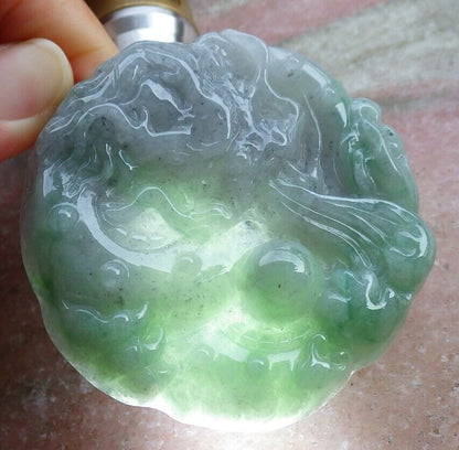 Certified Green Pale Lavender 100% Natural A Jade jadeite Pendant Dragon Bead Lotus Flower Ruyi Necklace 生意兴隆 520159  TN
