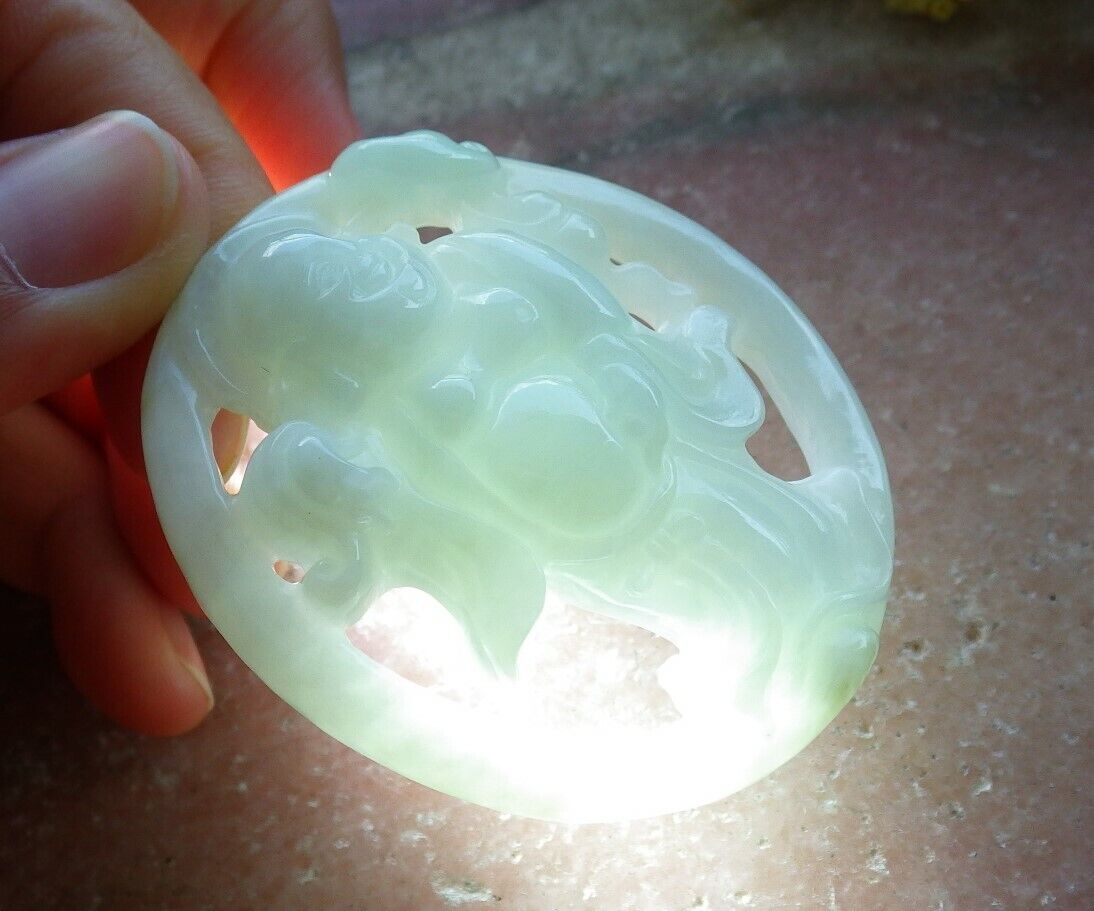Certified Green 100% Natural A Jade jadeite pendant Happy Buddha God Ruyi Necklace 开心佛 523984  TN