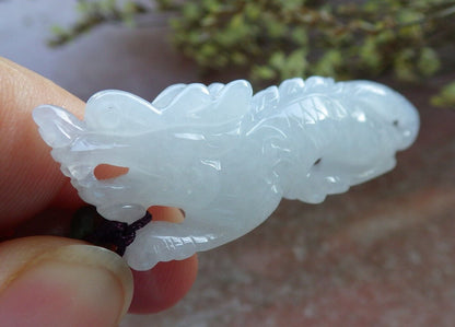 Certified Icy White Burma 100% Natural A Jade jadeite Pendant Dragon Necklace 生意兴隆 574184 TN