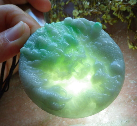Certified Green 100% Natural A Jade jadeite Pendant Dragon Mouse Rat Ruyi Bead Necklace 望子成龙 524062  TN