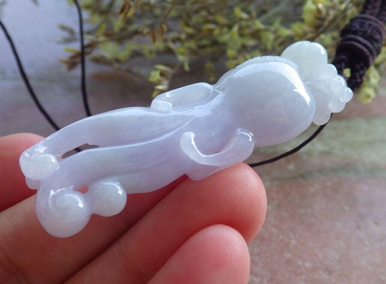 Certified Lavender Burma 100% Natural A Jade jadeite Pendant Beetle Ginseng Necklace 574380 TN