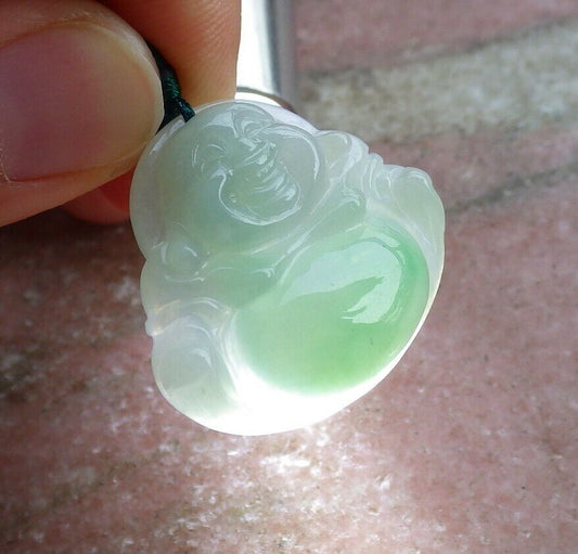 Certified Green 100% Natural A Jade jadeite pendant Happy Buddha God Necklace 开心佛 521028  TN