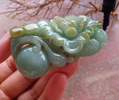 Certified Yellow Green 100% Natural A Jade jadeite Pendant Phoenix Bird Ruyi Coin Flower Necklace 凤凰 525903  TN