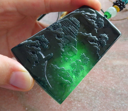 Atestita Glacia Blua Akvo Birmo 100% Natura A Jadejadeito Pendilo Pejzaĝa Pentrado Arba Koliero 山水画 634386 TN