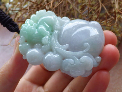Certified Green Pale Lavender 100% Natural A Jade jadeite Pendant Dragon Pi Xiu Bat Peach Ruyi Money Coin Necklace 风水貔貅 528788  TN