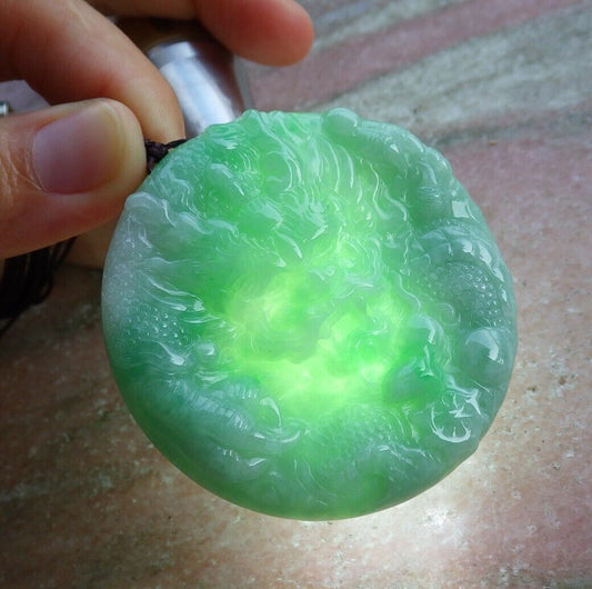 Certified Green 100% Natural A Jade jadeite Pendant Dragon Bead Mouse Rat Necklace 望子成龙 521087  TN