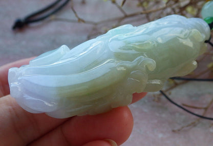 Certified Green Yellow Pale Lavender Burma 100% Natural A Jade jadeite Pendant Bat Ginseng Coin Ruyi Necklace 如意人生 633184  TN