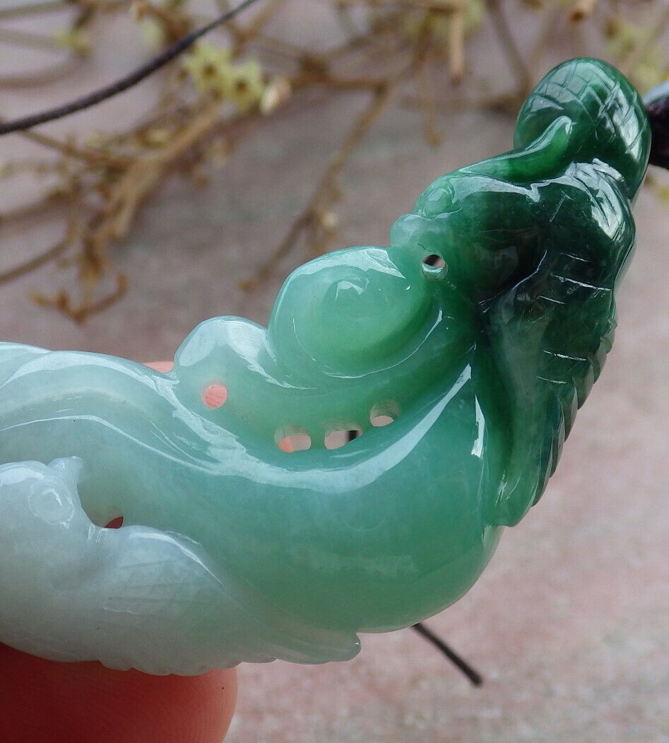 Certified Green Burma 100% Natural A Jade jadeite Pendant Phoenix Bird Flower Necklace 鸟语花香 635267  TN