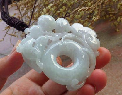 Certified Green Pale Lavender Burma 100% Natural A Jade jadeite Pendant  Deer Peach Ruyi Circle Coin Necklace 梅花鹿 575515 TN